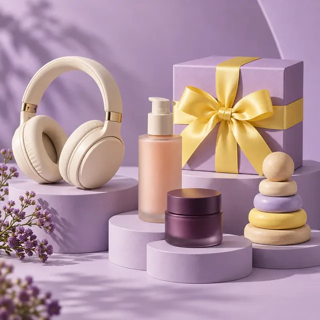 An assortment of everyday essentials and a wooden stacking toy